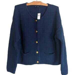 Gap | Cardigan Sweater Navy Gold Button Front Chunky Knit NWT- Size XL Tall